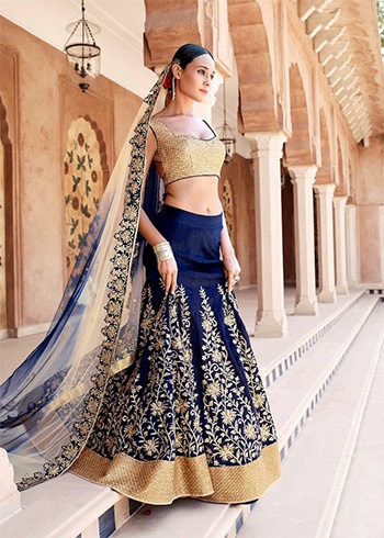 Blue Golden Lehenga Saree