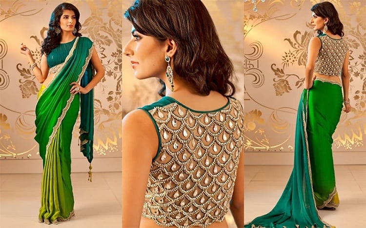 Green Designer Blouse Lehenga Saree