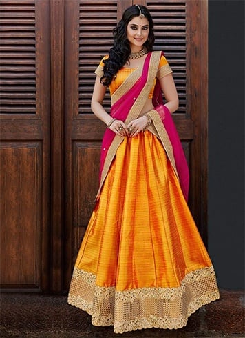 Orange Pink Lehenga Saree