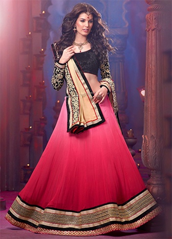 Pink Black Lehenga Saree