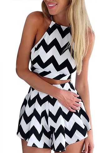 Black And White Semi Sheer Wave Print Coords