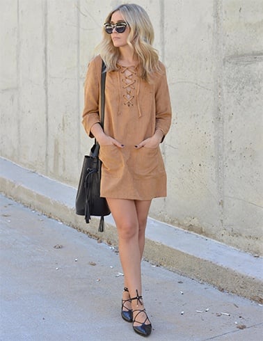 Lace up suede dress