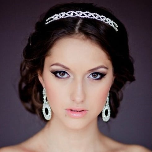 Curly Wedding Hairstyle With A Jeweled Hair band