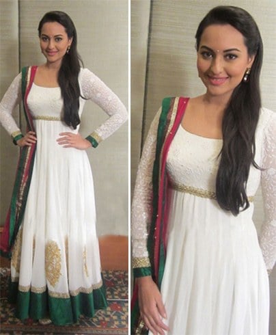 White and Green Anarkali suit