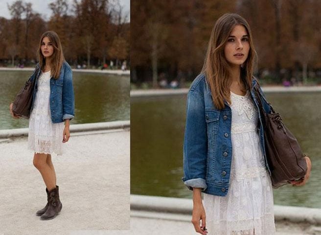 Classic White Lace And Light Washed Denim Jacket