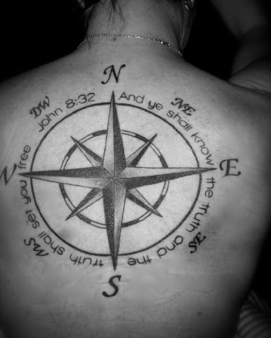 Compass On Spine Tattoo