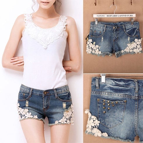 Lace Denim Shorts Styles