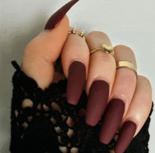 long burgundy matte nails