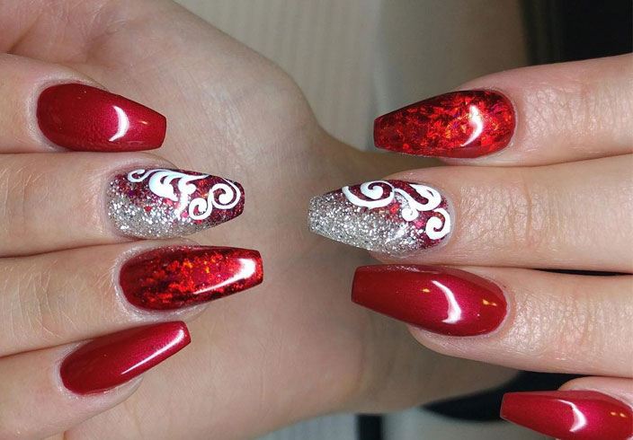 nail art with red nail polish