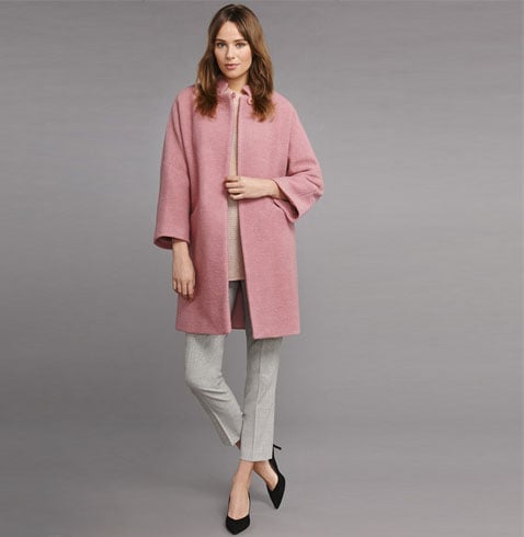 Pink Collarless Casual Coat