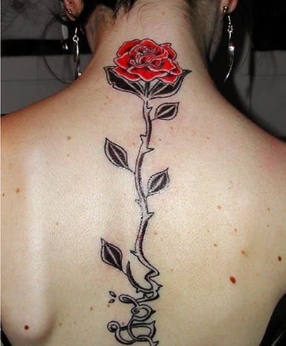 Rose On Spine Tattoo