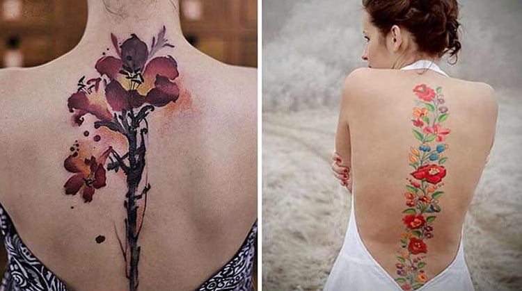 Watercolor Spine Tattoos