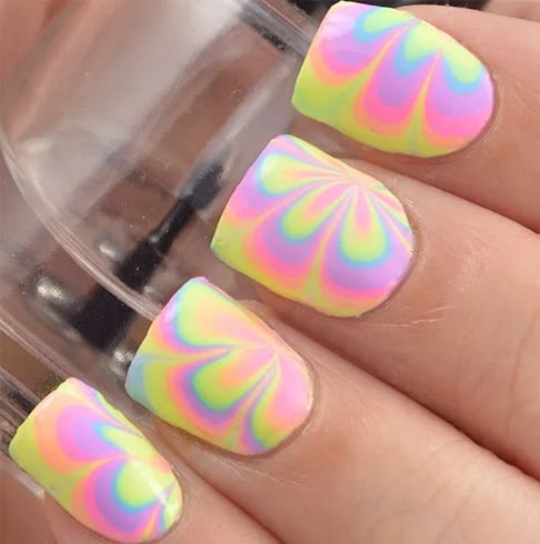 Candy Cane Water Marble Nail Art