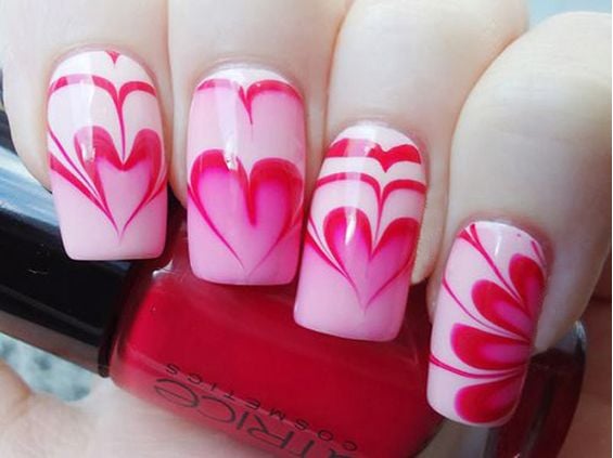 Heart Marble Nails