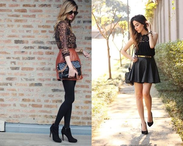 Leather Skater Skirt With Lace Top For Women