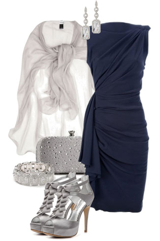 Navy Dress And Silver Accessories