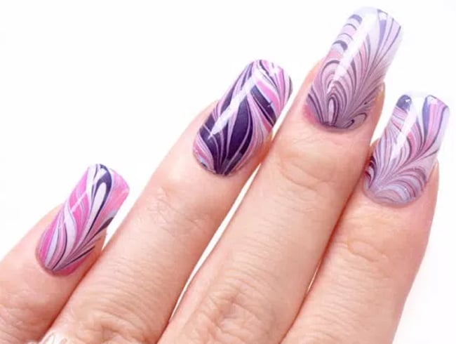 Pink and Purple Marble Nails