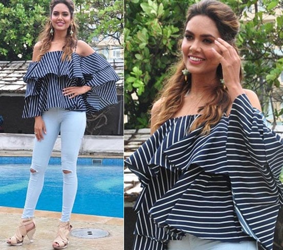 Esha Gupta styled up in a off shoulder top