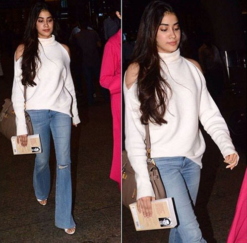 Jhanvi Kapoor working a cold-shoulder cardigan