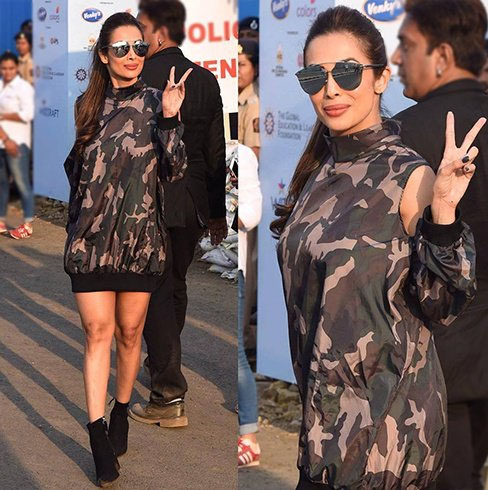 Malaika Arora worked a chic cold shoulder camo print dress