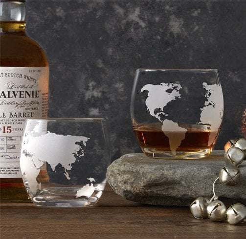 Etched Globe Glasses For Women who loves travel