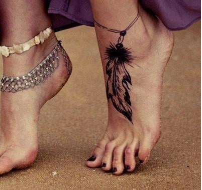 Feather tattoo on foot