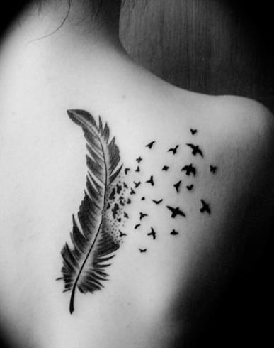 Feather tattoo on the back side