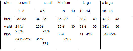 Ladies size chart