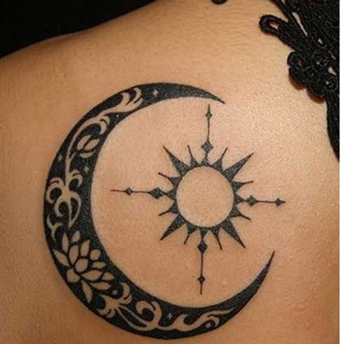 Sun and moon small tattoo