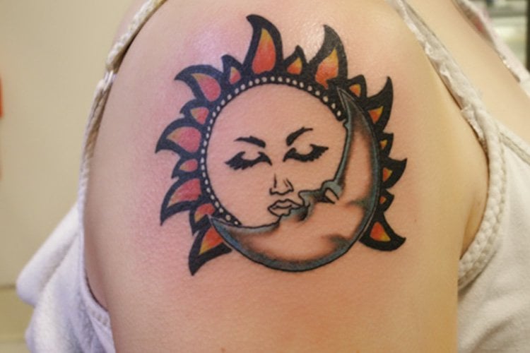 moon and sun shoulder tattoo 27  KickAss Things