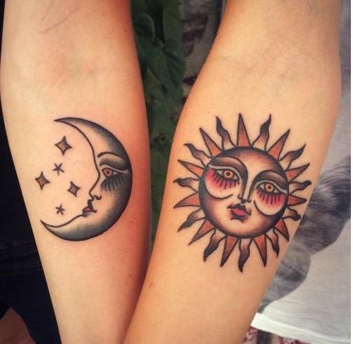 Traditional sun and moon tattoo