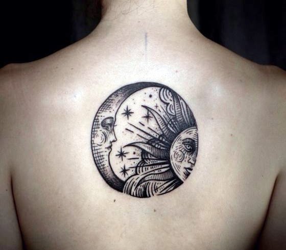 vintage sun and moon tattoo