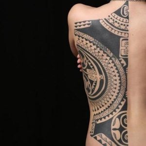 One-Side Tribal Design Spine tattoo