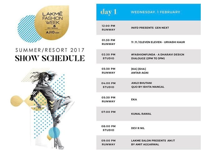 Schedule and Designer Line-Up Day 1