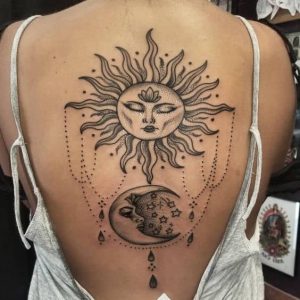 Sun And Moon Spine Tattoo Design