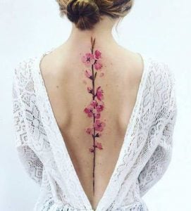Watercolor Flower Spine Tattoos