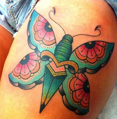 Butterfly tattoos on thigh for women