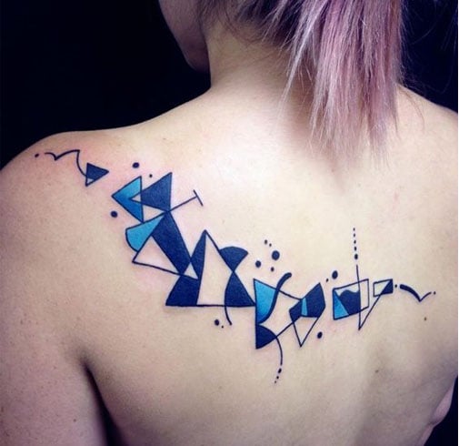 Blue lines and triangles tattoo