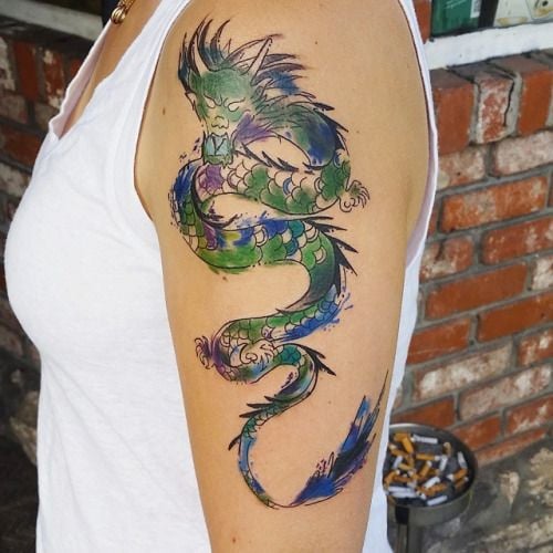 Watercolor Dragon Tattoo Wisdom Dragon