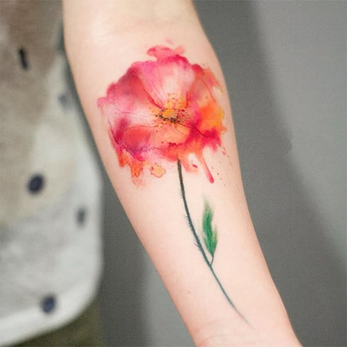 Watercolor Flower Tattoo Bleeding colour