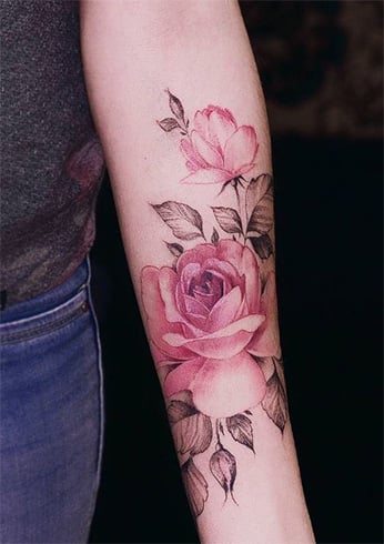 Watercolor Rose Tattoo Budding Beauty