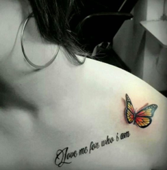 Quote with 3D Butterfly Design Tattoo