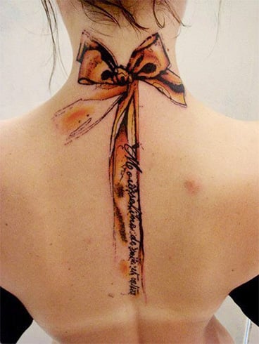 Neck Tattoo with Watercolor Ribbon