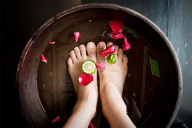 Epsom salt foot soak with olive oil