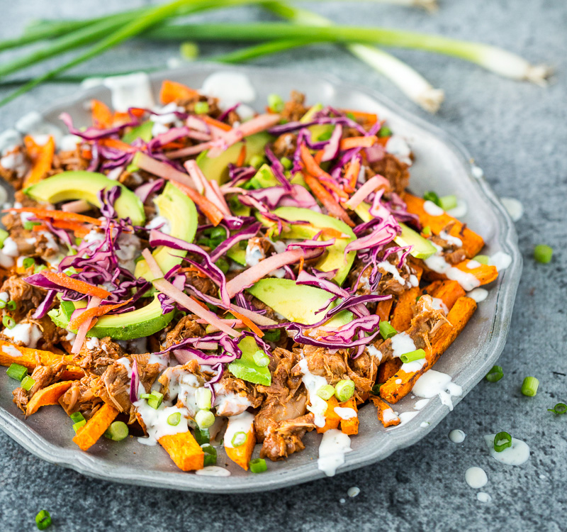 Sweet Potato Fries with BBQ Jackfruit