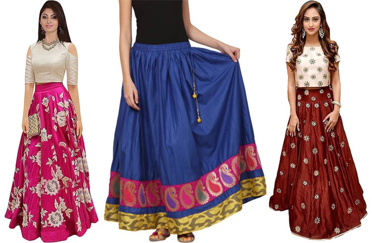 Long Skater Skirts for Durga Fesival