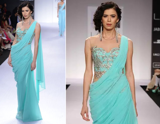 Chiffon saree with embellished strapless blouse