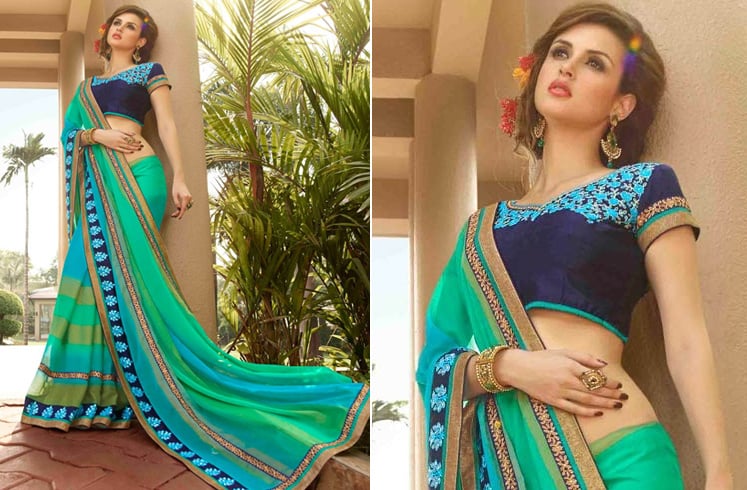 Chiffon saree with zari embroidery blouse