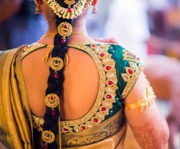 Embellished kundan blouse for pattu sarees