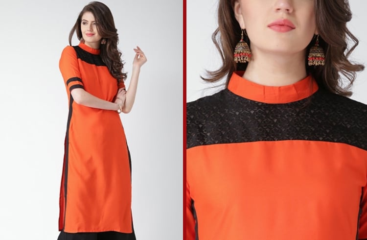 Lace Kurti With High Neck